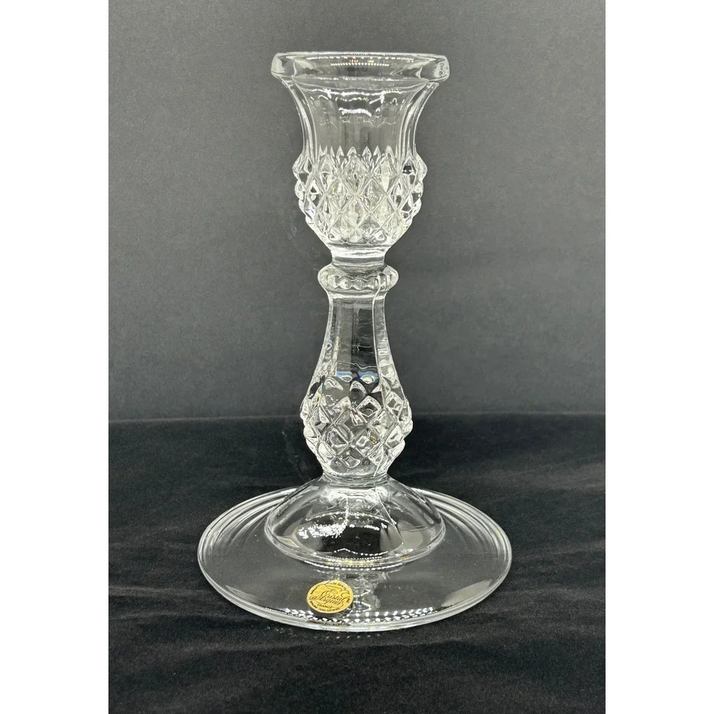 Cristal d'Arques France Lead Crystal Candlestick Holder Diamond Cut 6.5 Inch